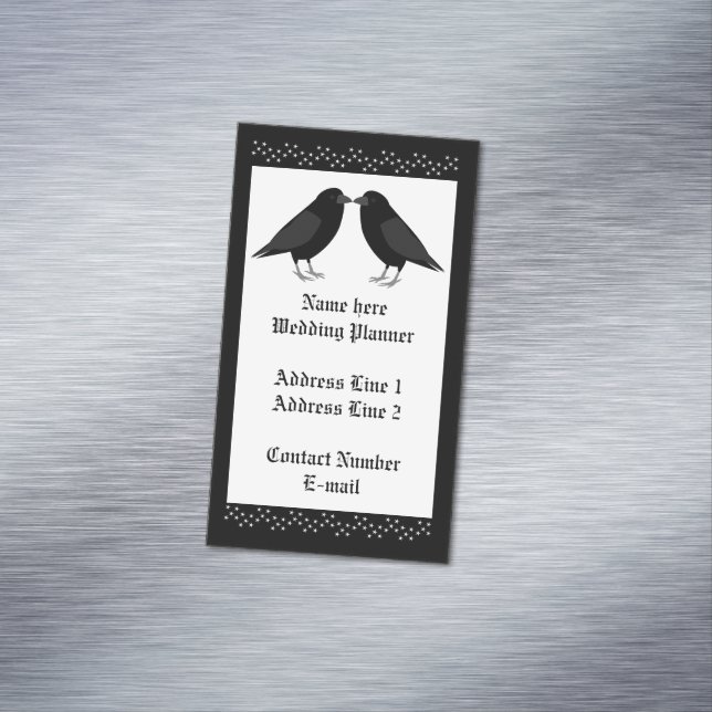 Gothic Wedding Kissing Ravens Wedding Planner Magnetic Business Card (In Situ)