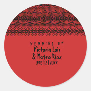 Gothic Wedding  Lace  Red Black       Classic Round Sticker