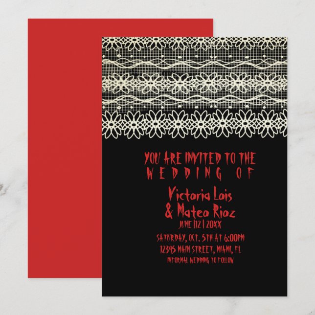 Gothic Wedding  Lace  Red Black      Invitation (Front/Back)