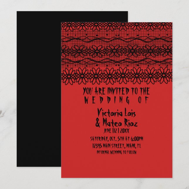 Gothic Wedding  Lace  Red Black      Invitation (Front/Back)