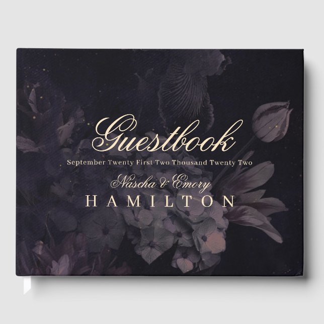 Gothic Wedding Purple Watercolor Floral Boho Guest Book (Front)