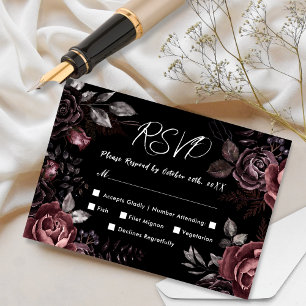 Gothic Wedding RSVP Black Dark Vintage Floral Card