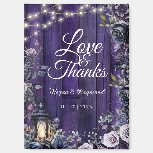 Gothic Wedding Rustic Purple Wood Thank You Magnet (Front)