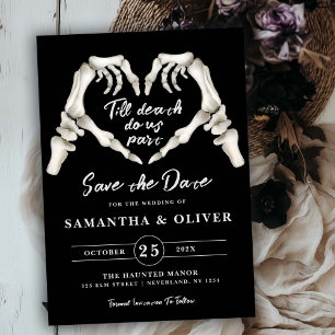 Gothic Wedding Save The Date Halloween Black Skull