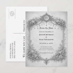 Gothic wedding save the date postcard