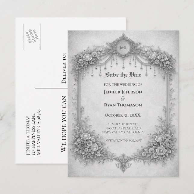 Gothic wedding save the date postcard (Front/Back)