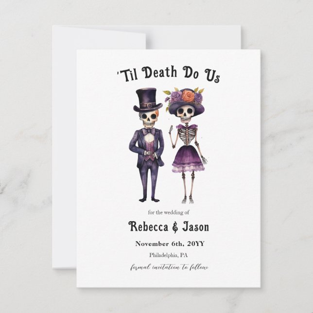 Gothic wedding save the date skeletons announcement (Front)