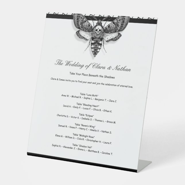 Gothic Wedding Seating Charts Elegant Black White Pedestal Sign (Front)