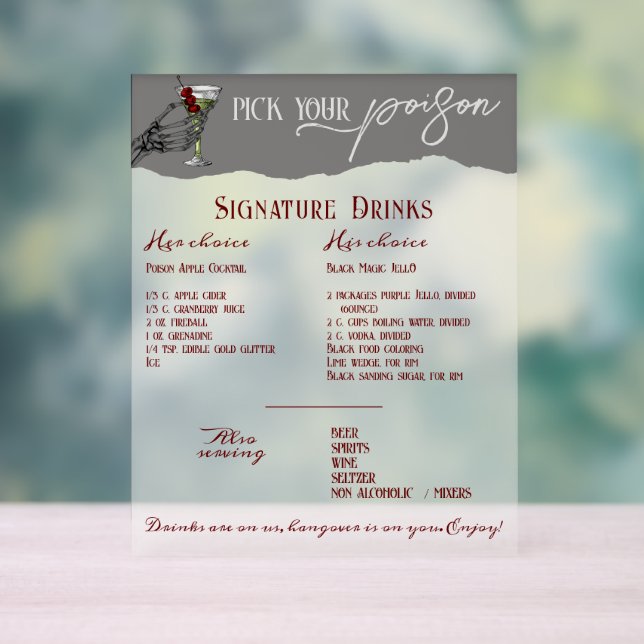 Gothic Wedding Signature Drinks Drinks Bar Sign  (Neutral)