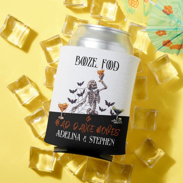 Gothic Wedding Skeleton Booze Food Bad Dance Moves Can Cooler (In Situ Summer)