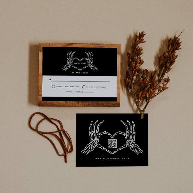 Gothic Wedding Skeleton Hands Wedding QR Code RSVP Enclosure Card (Creator Uploaded)
