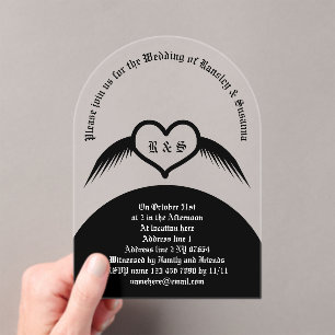Gothic Wedding Winged Heart Custom Monogrammed Acrylic Invitations