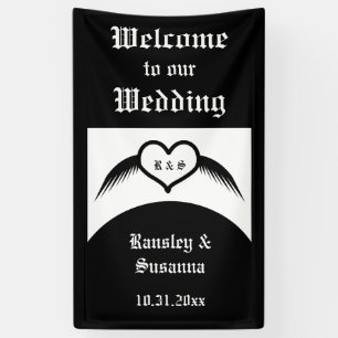 Gothic Wedding Winged Heart Custom Monogrammed Banner