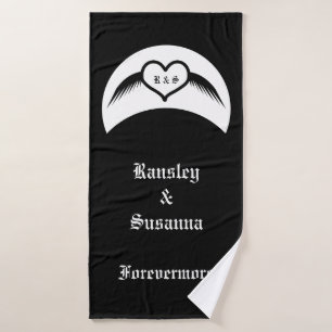 Gothic Wedding Winged Heart Custom Monogrammed Bath Towel