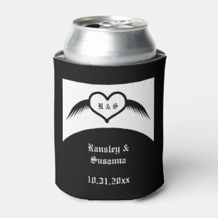 Gothic Wedding Winged Heart Custom Monogrammed Can Cooler