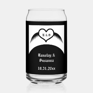 Gothic Wedding Winged Heart Custom Monogrammed Can Glass