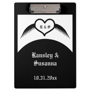 Gothic Wedding Winged Heart Custom Monogrammed Clipboard