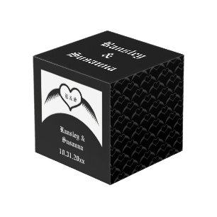 Gothic Wedding Winged Heart Custom Monogrammed Cube