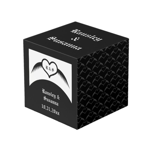 Gothic Wedding Winged Heart Custom Monogrammed Cube (Front Angled)