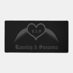 Gothic Wedding Winged Heart Custom Monogrammed Desk Mat