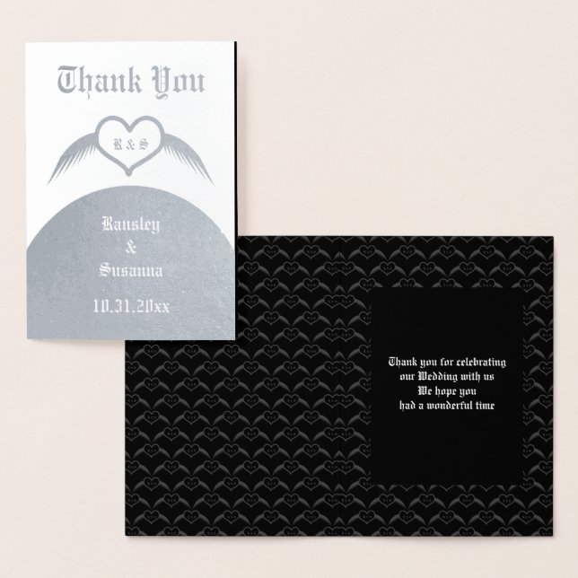 Gothic Wedding Winged Heart Custom Monogrammed Foil Card (Display)
