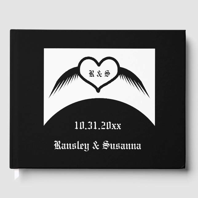 Gothic Wedding Winged Heart Custom Monogrammed Guest Book (Front)