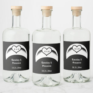 Gothic Wedding Winged Heart Custom Monogrammed Liquor Bottle Label