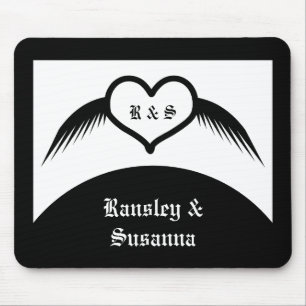 Gothic Wedding Winged Heart Custom Monogrammed Mouse Mat