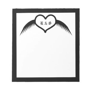 Gothic Wedding Winged Heart Custom Monogrammed Notepad