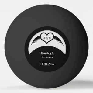 Gothic Wedding Winged Heart Custom Monogrammed Ping Pong Ball