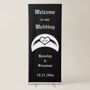 Gothic Wedding Winged Heart Custom Monogrammed Retractable Banner