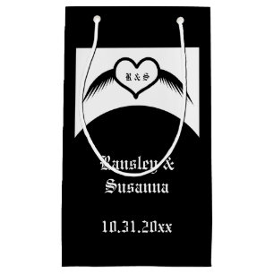 Gothic Wedding Winged Heart Custom Monogrammed Small Gift Bag