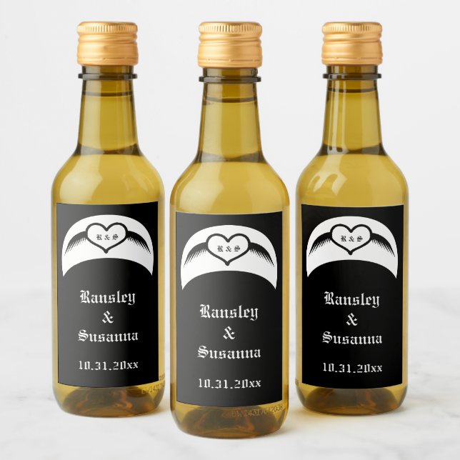 Gothic Wedding Winged Heart Custom Monogrammed Wine Label (Bottles)