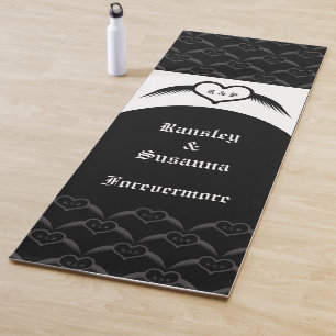Gothic Wedding Winged Heart Custom Monogrammed Yoga Mat