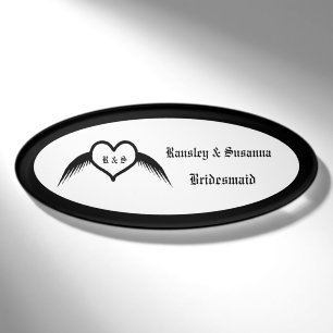 Gothic Wedding Winged Heart Monogrammed Bridesmaid Name Tag
