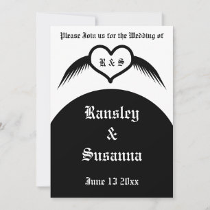 Gothic Wedding Winged Heart Monogrammed Wedding Invitation