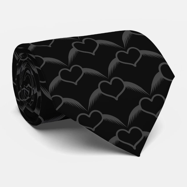 Gothic Wedding Winged Heart Patterned Tie (Rolled)