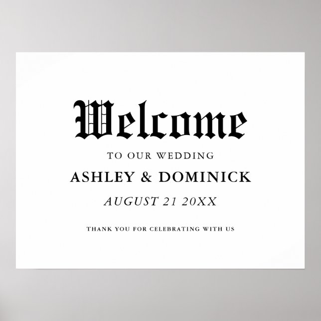 Gothic Welcome Wedding Reception Sign Poster (Front)