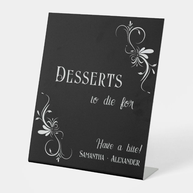 Gothic Whimsigoth Silver Grey Desserts Wedding  Pedestal Sign (Front)
