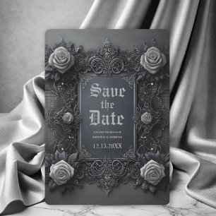 Gothic White Grey Floral Wedding Save the Date