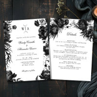 Gothic White Monogram Moon Crest Wedding Details