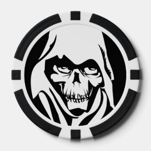 Gothic White Reaper face on black background Poker Chips