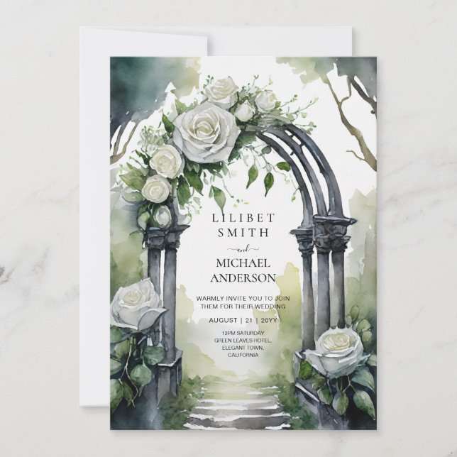 Gothic White Roses Wedding Invitation (Front)