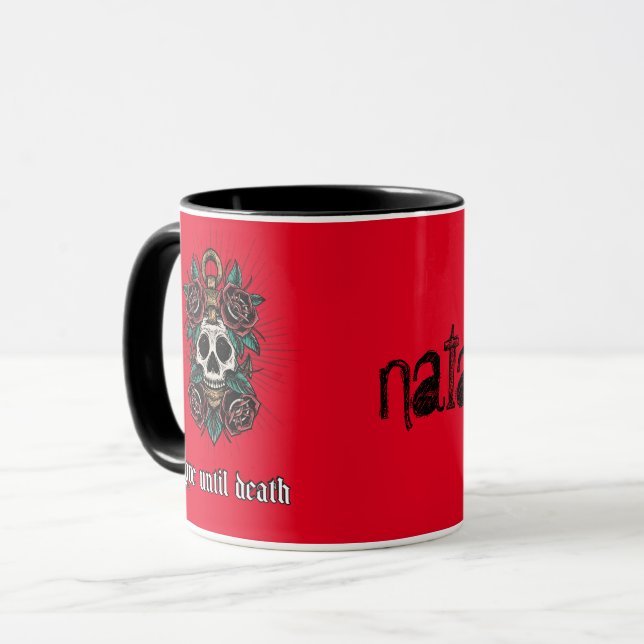 Gothic white skull and red rose Tattoo graphics  Mug (Front Left)