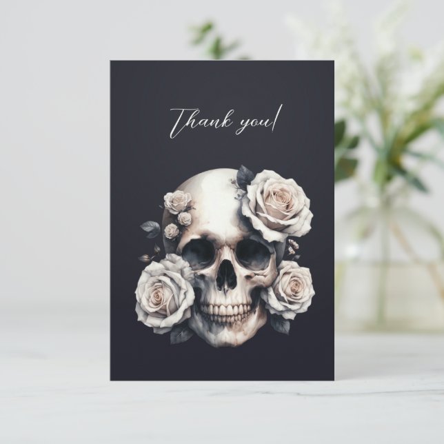 Gothic White Skull Crown of Roses Thank You (Standing Front)