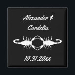 Gothic White Wedding Scorpions Custom Magnet<br><div class="desc">This awesome Wedding magnet features a digital art image of a pair of beautiful white scorpions facing towards each other. Each scorpion is white and has eight legs, a venomous sting and a pair of pincers. The pincers are being held together to form the shape of a heart. The background...</div>