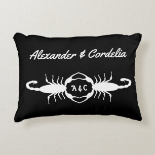 Gothic White Wedding Scorpions Custom Monogrammed Decorative Cushion