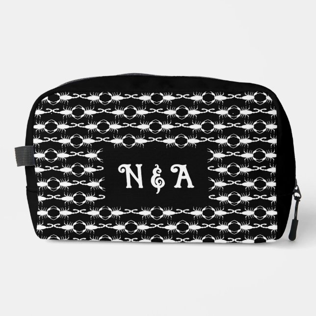 Gothic White Wedding Scorpions Custom Monogrammed Dopp Kit (Front)