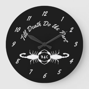 Gothic White Wedding Scorpions Custom Monogrammed Large Clock