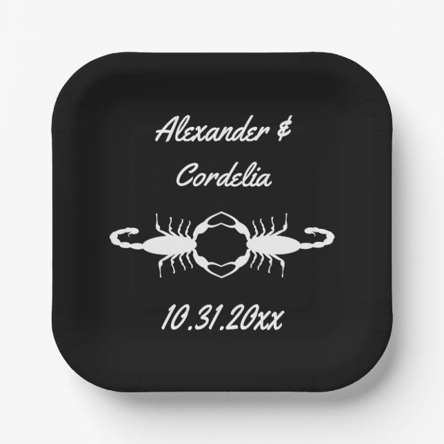 Gothic White Wedding Scorpions Custom Paper Plate (Front)